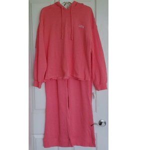 Juniors Ultra Flirt LOVE Hoodie Sweatshirt & Flare Sweatpants Size 2X Coral NWT